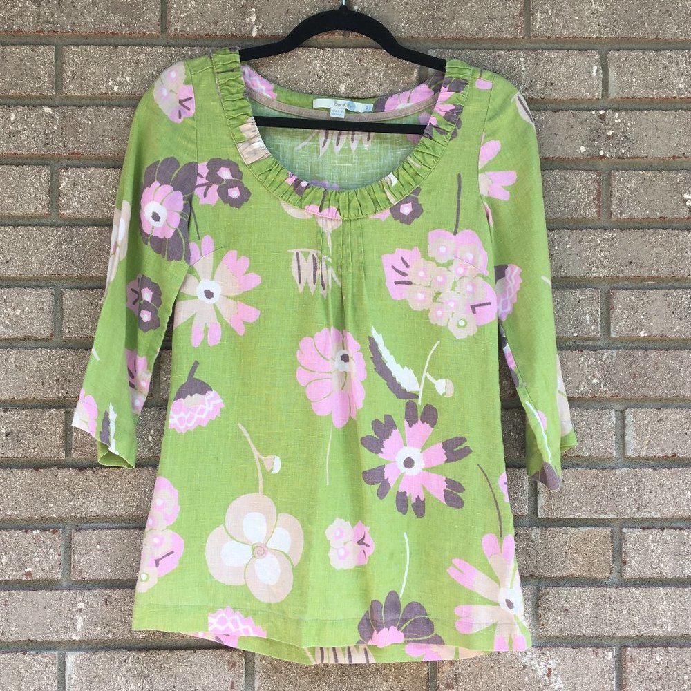 BODEN Linen Floral 3/4 Sleeve Retro Top
